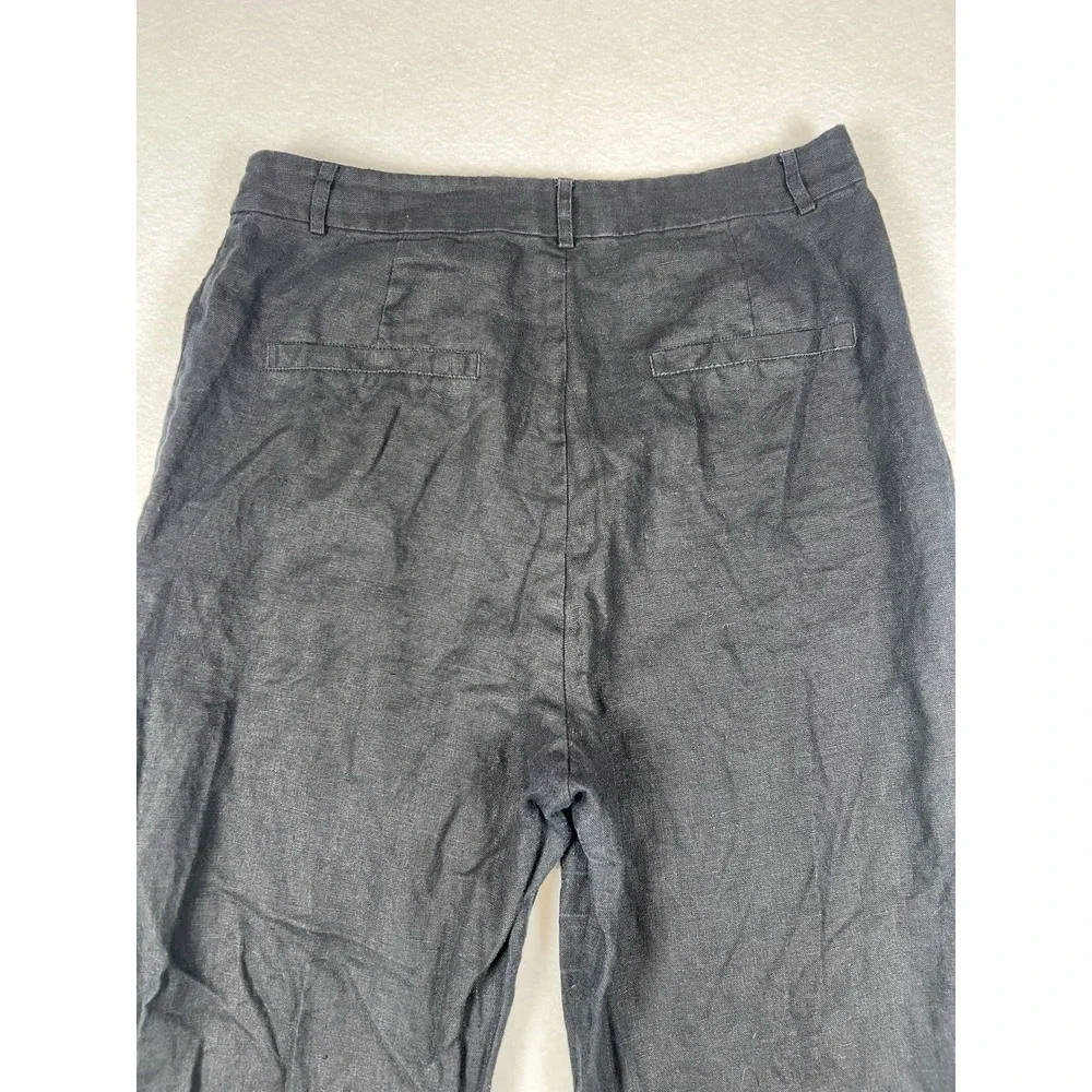 Reformation 100%‎ Linen Pants Women's 6 Black Straight Leg High Rise Pleated Zip